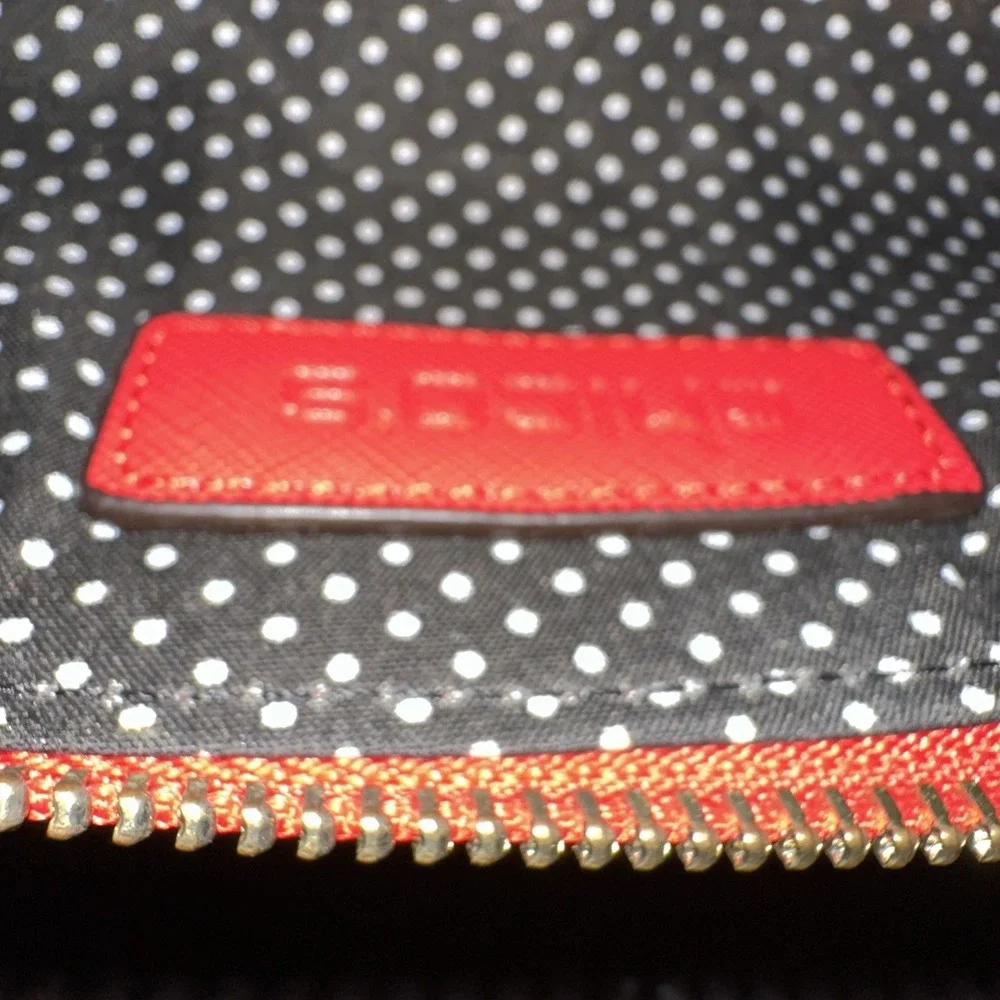 Chico's Red Cosmetic Pencil Case Black & White‎ Polka Dot Interior 8 x 3 x 2.5